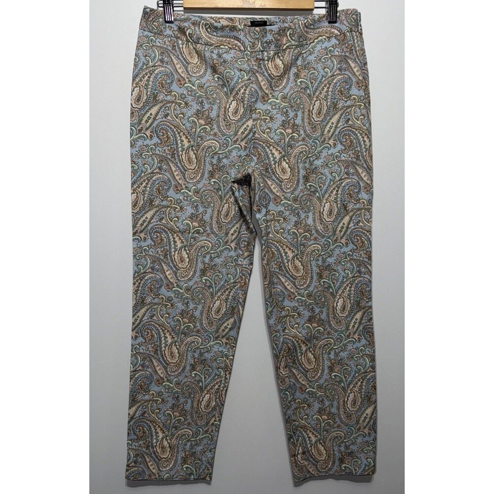 Talbots Chatham Women's Ankle Pants Blue Paisley Side Zip  Stretch